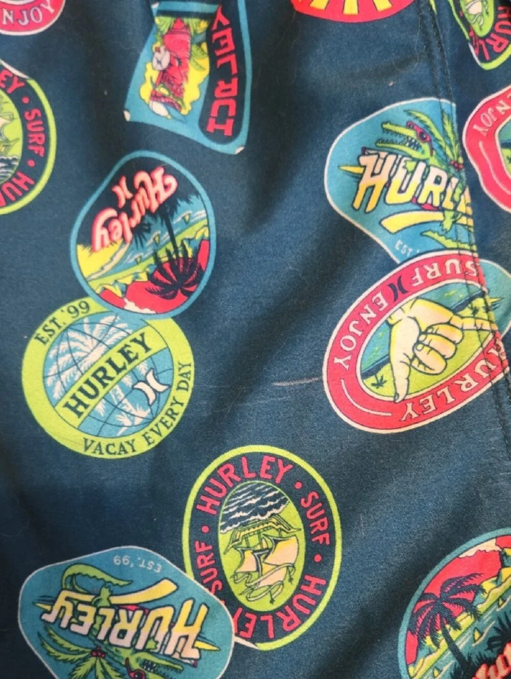 Hurley Teal Swim Trunks with Multicolor Badge Print